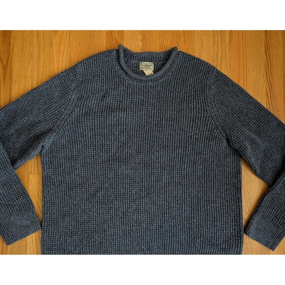 Men's L.L.Bean Organic Cotton Waffle Sweater Rollneck Crew Blue XL 509337 - Picture 3 of 8